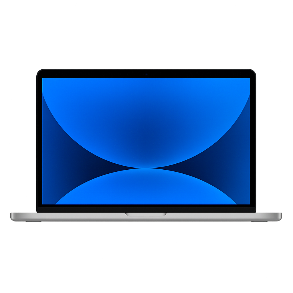 A Macbook with a blue wallpaper